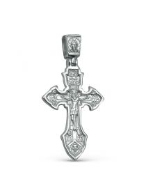 Серебряный нательный крест "Распятие Христово. Сергий Радонежский"